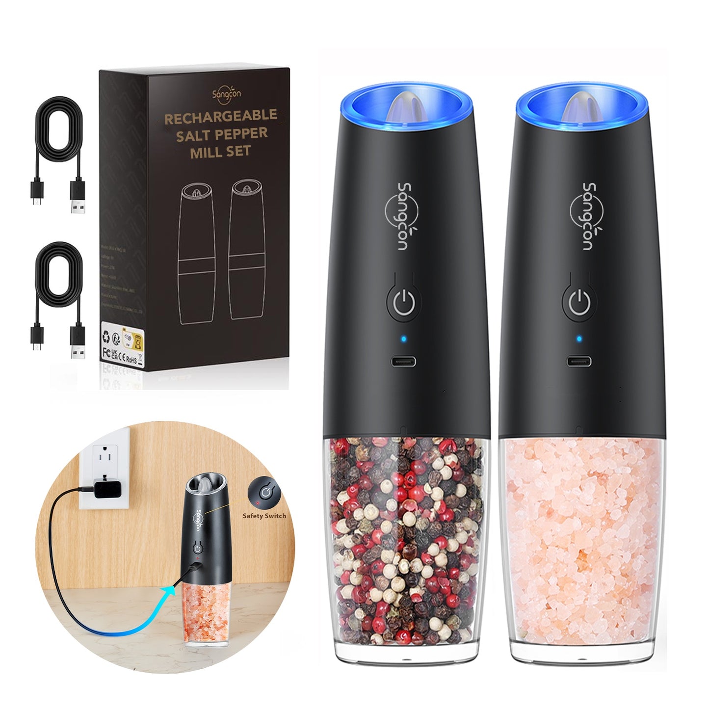 Gravity Electric Salt And Pepper Grinder Set Automatic Shakers Mill Grinder