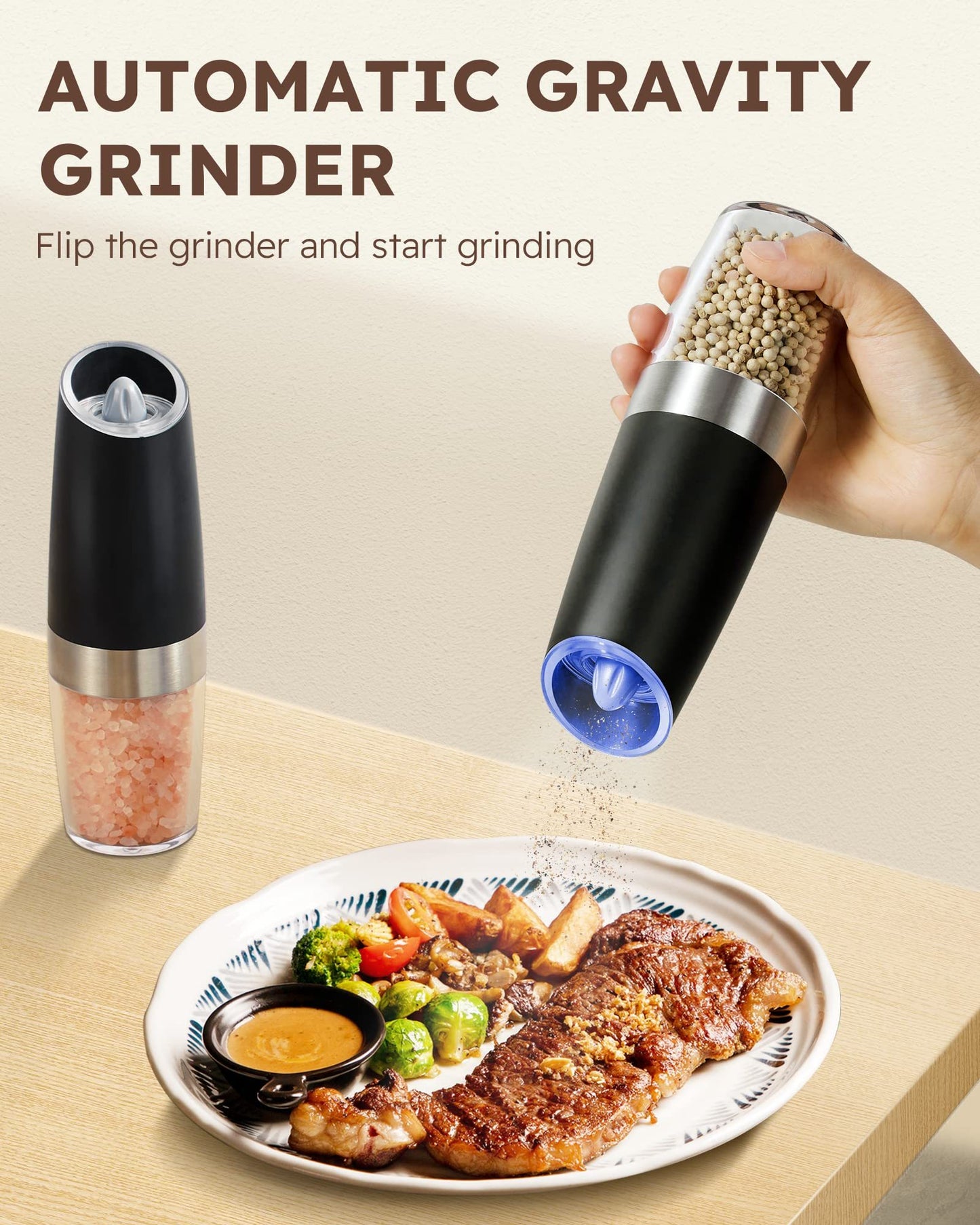 Gravity Electric Salt And Pepper Grinder Set Automatic Shakers Mill Grinder