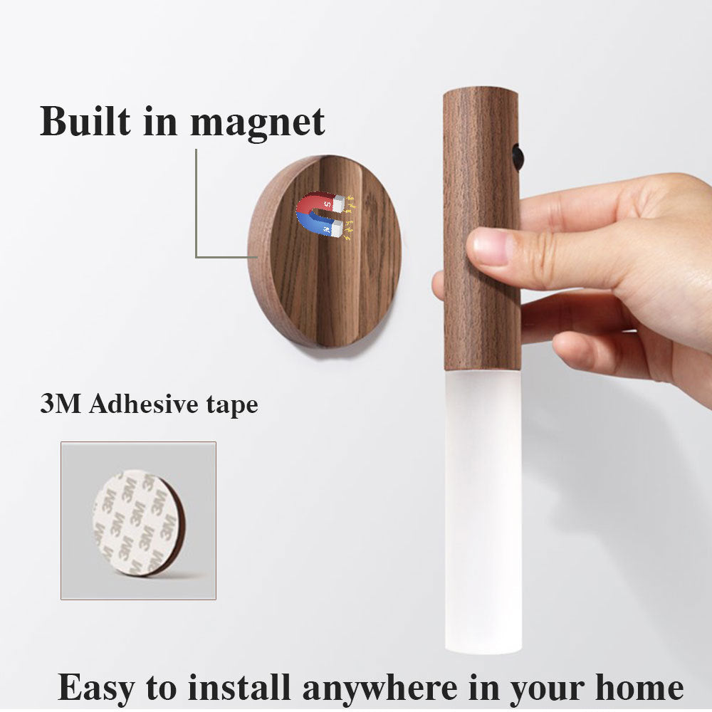 Magnetic Wood Wireless Night Light Motion Sensor Wall Cabinet Lamp